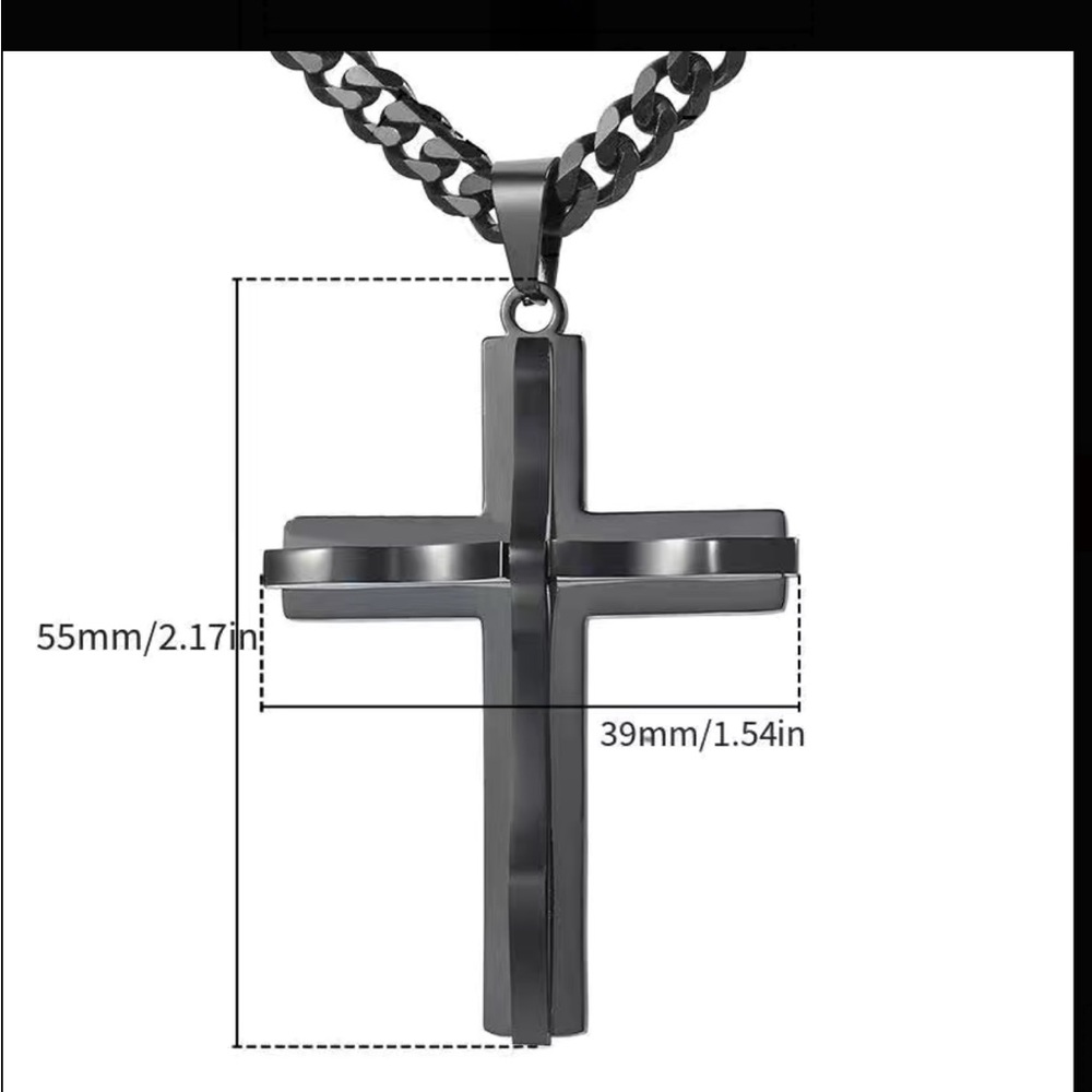 Silver Large Unisex Cross Necklace with Thick Chain - Picture 4 of 4